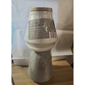 Crofton Ceramic Canister Set of 2 Airtight Bamboo Lid Gray White 27.1 oz 35.5 oz